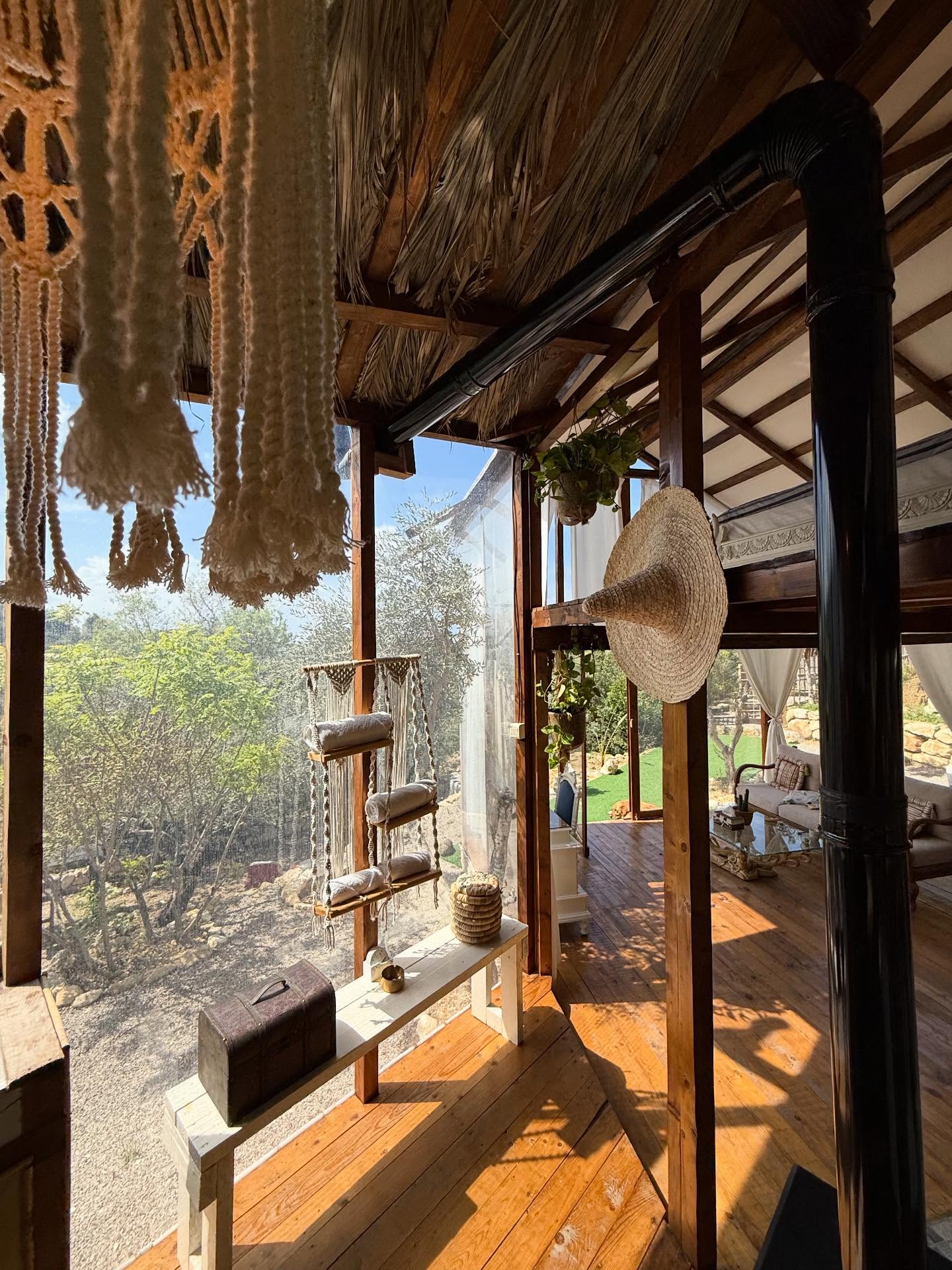 Bohemian interior with macrame and natural wood